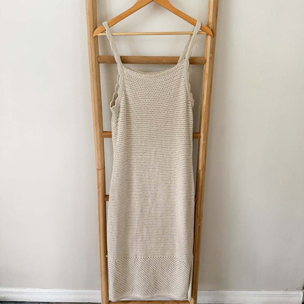 Joie Crochet Knit Midi Dress L Ivory Metallic Shimmer Sleeveless Resort Beach